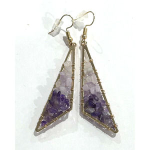 3/$39- Amethyst quartz Purple Multi Wire Wrap Dangle Drop Geometric Earrings